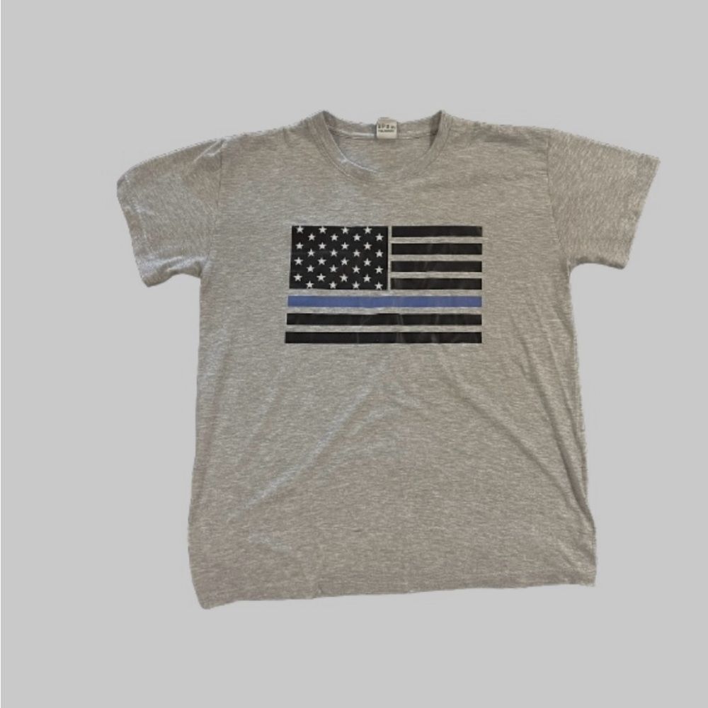 Support the Blue - Thin Blue Line T Shirt Size Medium Unisex Flag Shirt Gray​